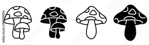 Silhouette of mushroom icon illustration on white background. Mushroom icon set for business. Stock vector.