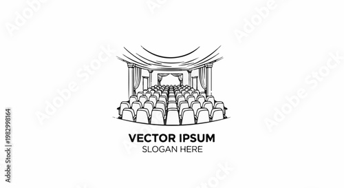 Auditorium with rows of seats facing a stage and curtain