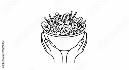 Hands holding a bowl overflowing with fresh salad ingredients