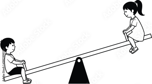 Children Playing on Seesaw, Outdoor Playground Activity, Fun and Joyful Childhood Game