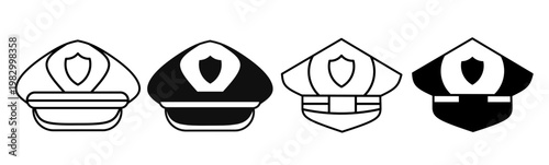 Silhouette of police hat icon illustration on white background. Police hat icon set for business. Stock vector.