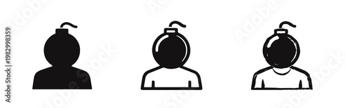 Ticking Bomb Head Person Icon Set, Anger Management and Stress Burnout Concept