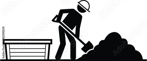 Construction Worker Digging, Laborer with Shovel, Excavation, Hard Hat, Building Site, Manual Labor