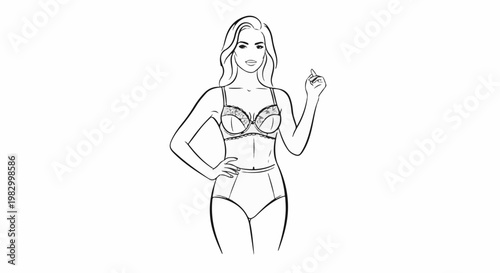 Fashion illustration of a woman posing in stylish lingerie
