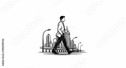 Businessperson walking through urban cityscape at night