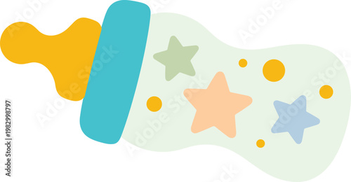 Cute baby feeding bottle vector illustration with pastel stars pattern isolated on white background for newborn childcare concept