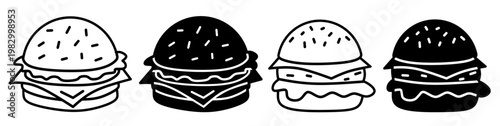 Silhouette of burger icon illustration on white background. Burger icon set for business. Stock vector.