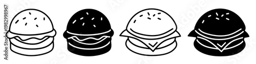 Silhouette of burger icon illustration on white background. Burger icon set for business. Stock vector.