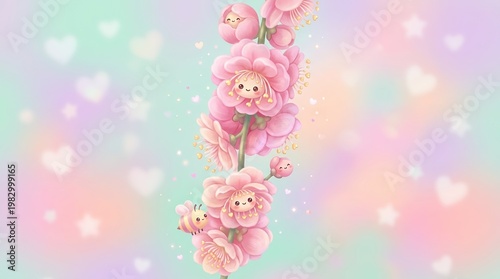 Cute Cartoon Cherry Blossom with Pastel Colors
