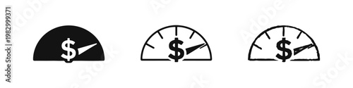Dollar sign speedometer financial economy gauge icons set