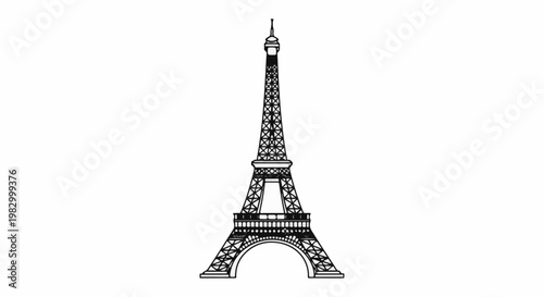 Iconic tower silhouette, a symbol of Paris, stands tall against white