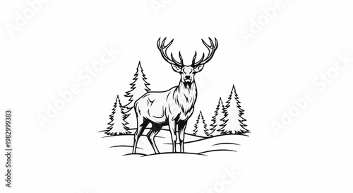 Majestic stag stands proud amidst a serene winter forest scene