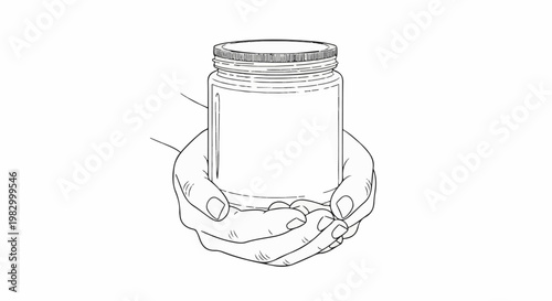 Hands gently cradle a clear glass jar with a blank label