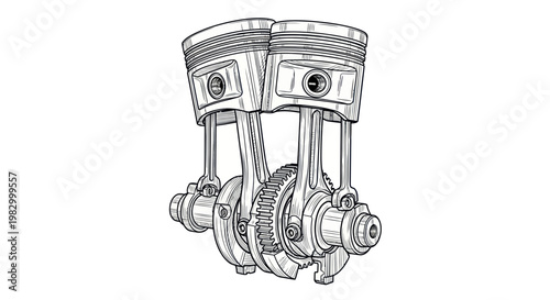 Inline Twin Cylinder Engine Piston Mechanism Sketch