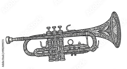 Intricate Trumpet Illustration - Vintage Musical Instrument Design