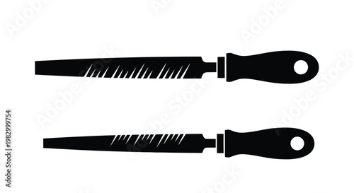 Two metal files in black viewed from above on transparent background silhouette