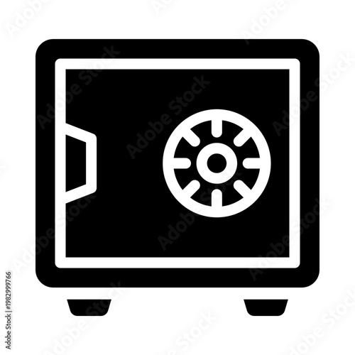 Safe icon, symbolizing security and valuables protection in hotel rooms. Bold solid vector for safety, lock system, and privacy.