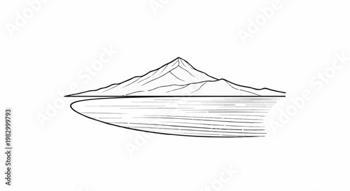 Minimalist line art of a majestic mountain reflected in calm waters