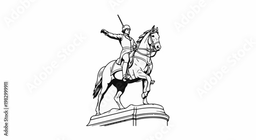 Equestrian statue of a man with a sword, mounted on a horse