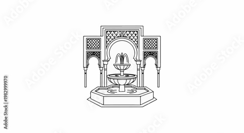 Ornate fountain with tiered basins and arched architectural elements