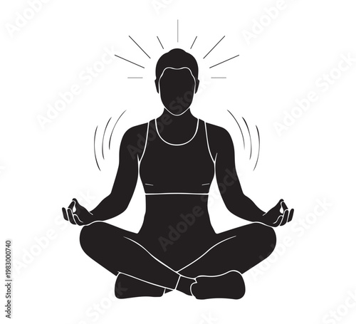 Silhouette of a Person Meditating in a Lotus Pose, Emanating Peaceful Energy with Vibrating Aura and Calm Expression