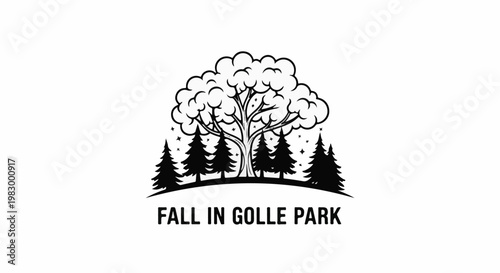 Stylized trees and text reading "FALL IN GOLLE PARK" on a white background