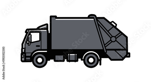Illustration of a dark gray garbage truck on a white background.