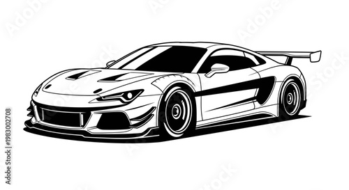 Sleek Sports Car Illustration with Aerodynamic Enhancements.