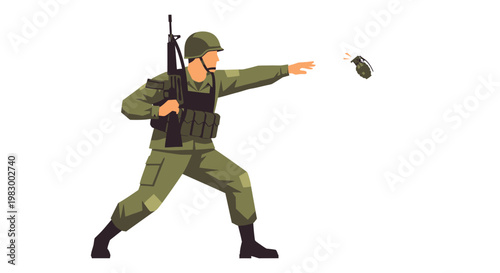 Soldier throwing a grenade in action pose.