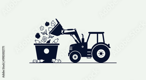 Tractor Loading Waste into a Large Bin.