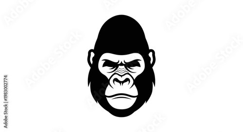 Stylized Black and White Gorilla Head Illustration.