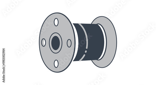 Sewing machine bobbin with grey thread isolated on white background