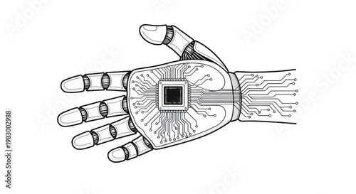 Robotic hand with integrated microchip and circuits