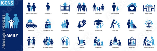  family icon set. solid vector icons illustration
