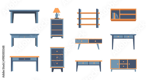 Collection of modern furniture in a flat design style.