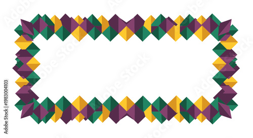Mardi Gras Border with Purple, Green, and Gold Geometric Shapes