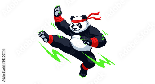Martial Arts Panda Character Doing a High Kick