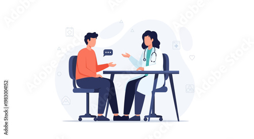 Doctor consulting patient at desk, medical consultation, healthcare concept