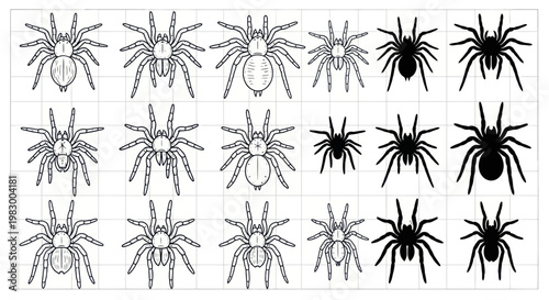 Spider Silhouettes and Line Drawings Collection