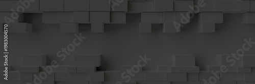 black wall textures background, 3d rendering of 3d brick forminig a texture wallpaper