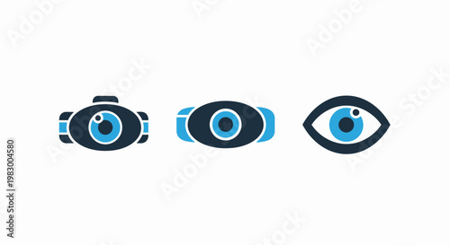 Biometric vision and observation icons including iris recognition scanner virtual reality goggles and digital surveillance eye camera concepts with biometric security identification technology