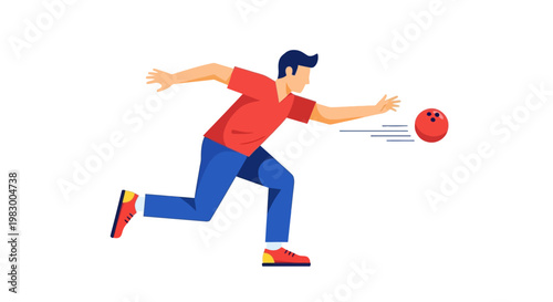 Illustration of man bowling with red ball on white background