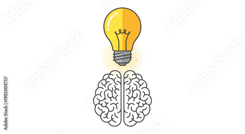 Creative light bulb illuminating above a detailed brain illustration