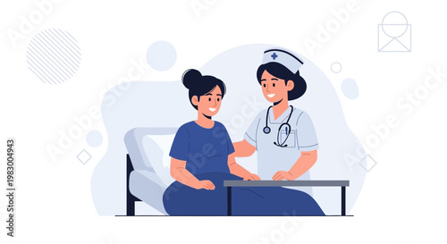 Nurse Caring for Patient in Hospital Bed, Medical Care and Support Illustration