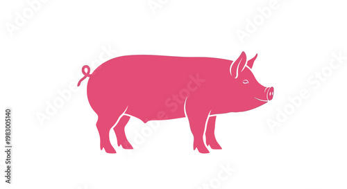 Minimalistic pink pig silhouette on white background