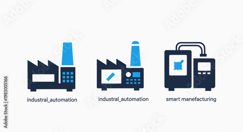 Industrial automation and smart manufacturing icons with industrial automation manufacturing technology production industry mechanical engineering robotics assembly equipment infrastructure