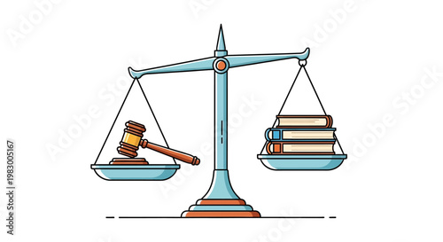 Illustration of Justice Scale with Gavel and Law Books