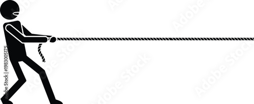 Person Pulling Rope, Tug of War, Strength and Teamwork, Physical Exercise, Silhouette of Competitive Sport