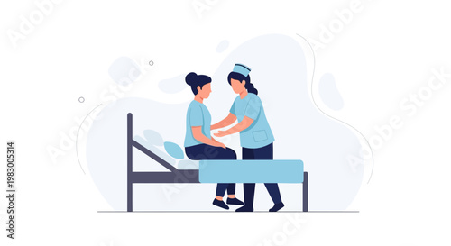 Nurse Caring for Patient in Hospital Bed: Medical Assistance and Healthcare Illustration