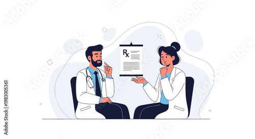 Doctors Discussing Prescription Rx Form, Medical Consultation, Healthcare Teamwork